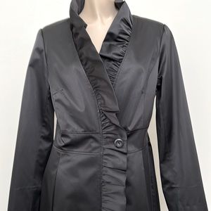 White House Black Market Ruffle Trim Sateen Coat Size 8